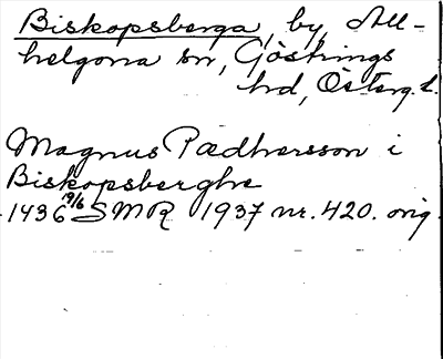 Bild på arkivkortet för arkivposten Biskopsberga