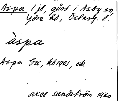 Bild på arkivkortet för arkivposten Aspa