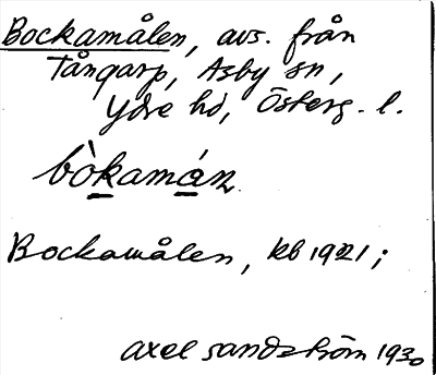 Bild på arkivkortet för arkivposten Bockamålen
