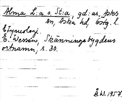 Bild på arkivkortet för arkivposten Alma L:a o. St:a