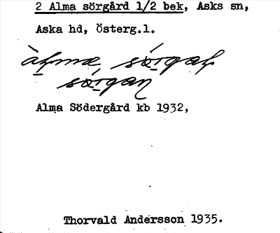 Bild på arkivkortet för arkivposten Alma sörgård