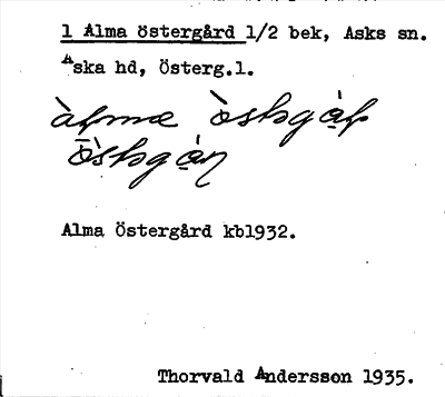 Bild på arkivkortet för arkivposten Alma östergård