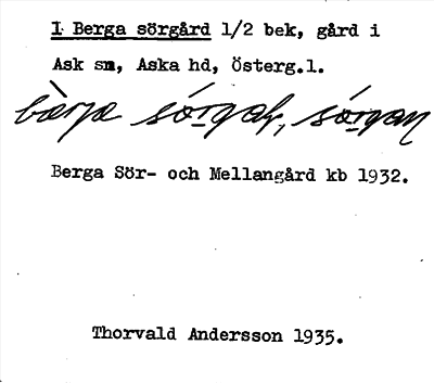 Bild på arkivkortet för arkivposten Berga sörgård