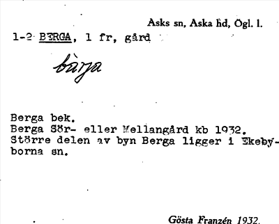 Bild på arkivkortet för arkivposten Berga