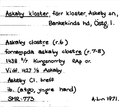 Bild på arkivkortet för arkivposten Askaby kloster