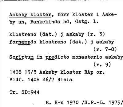 Bild på arkivkortet för arkivposten Askeby kloster
