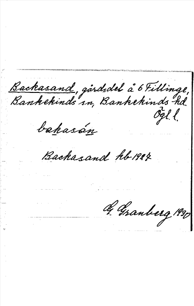 Bild på arkivkortet för arkivposten Backasand