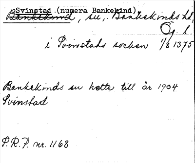 Bild på arkivkortet för arkivposten Svinstad (numera Bankekind)