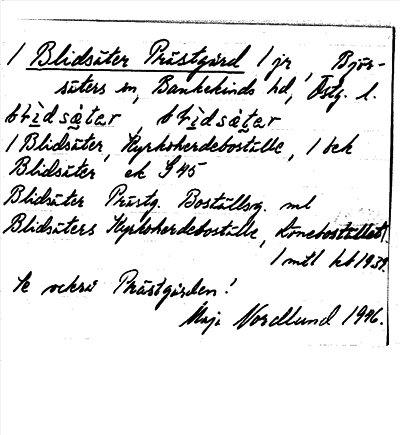 Bild på arkivkortet för arkivposten Blidsäter Prästgård