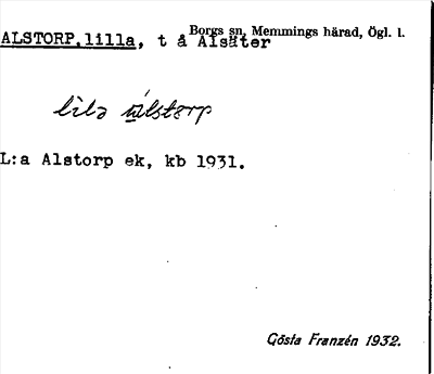 Bild på arkivkortet för arkivposten Alstorp, Lilla