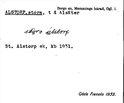 Bild på arkivkortet för arkivposten Alstorp, Stora