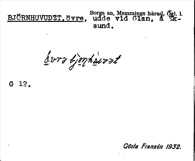 Bild på arkivkortet för arkivposten Björnhuvudet, övre
