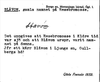 Bild på arkivkortet för arkivposten Blavom