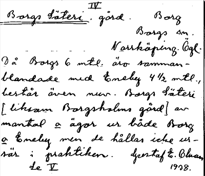 Bild på arkivkortet för arkivposten Borgs Säteri