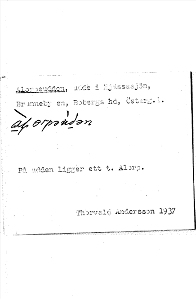 Bild på arkivkortet för arkivposten Alorpeudden