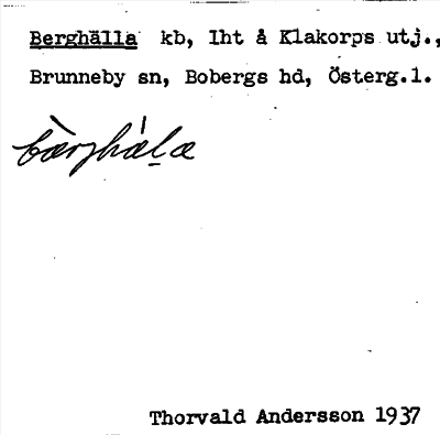 Bild på arkivkortet för arkivposten Berghälla