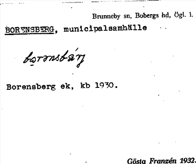 Bild på arkivkortet för arkivposten Borensberg