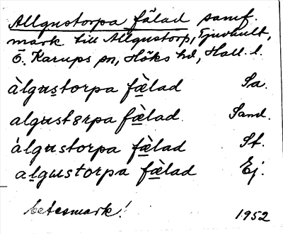 Bild på arkivkortet för arkivposten Allgustorpa fälad