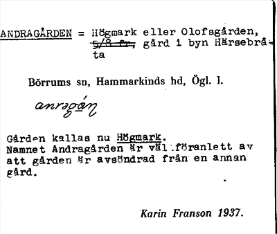 Bild på arkivkortet för arkivposten Andragården = Högmark eller Olofsgården