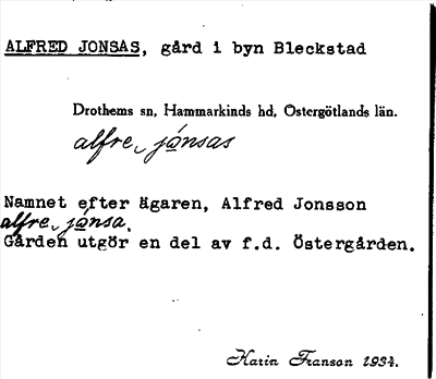 Bild på arkivkortet för arkivposten Alfred Jonsas