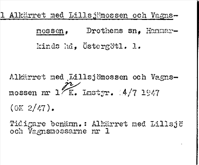 Bild på arkivkortet för arkivposten Alkärret med Lillsjömossen och Vagnsmossen