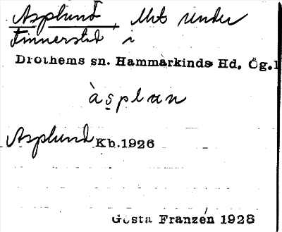Bild på arkivkortet för arkivposten Asplund