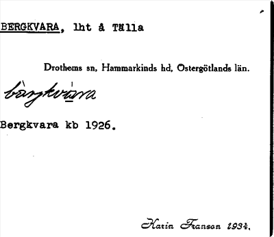 Bild på arkivkortet för arkivposten Bergkvara