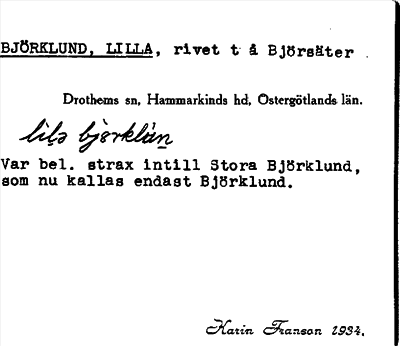 Bild på arkivkortet för arkivposten Björklund, Lilla