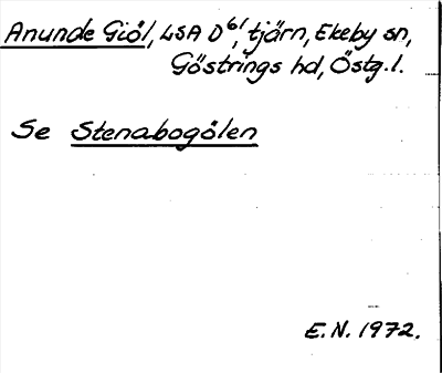 Bild på arkivkortet för arkivposten Anunde Giöl, Se Stenabogölen