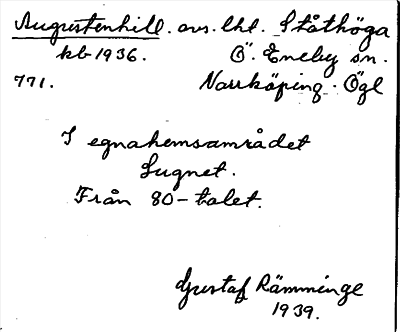 Bild på arkivkortet för arkivposten Augustenhill