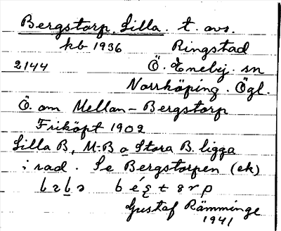 Bild på arkivkortet för arkivposten Bergstorp, Lilla