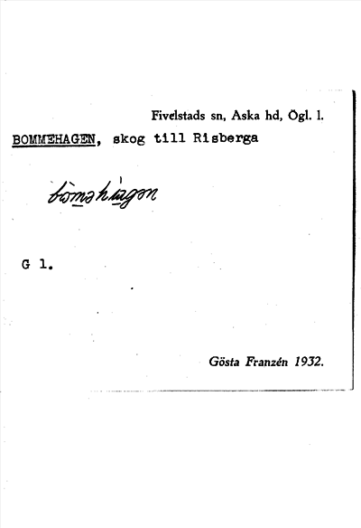Bild på arkivkortet för arkivposten Bommehagen