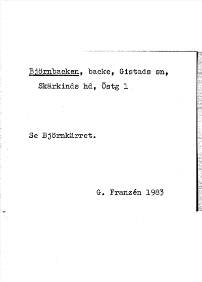 Bild på arkivkortet för arkivposten Björnbacken, se Björnkärret