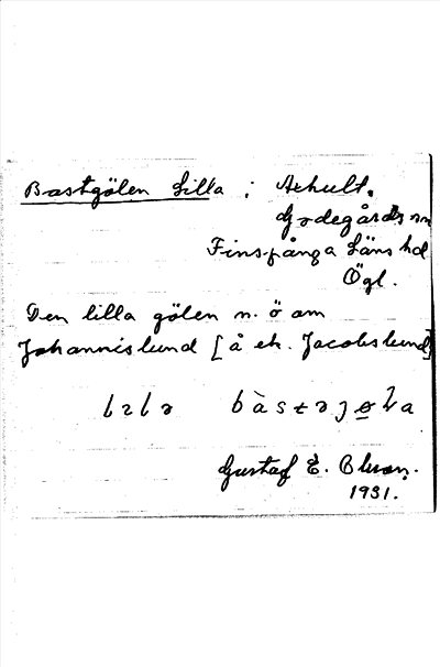 Bild på arkivkortet för arkivposten Bastgölen, Lilla