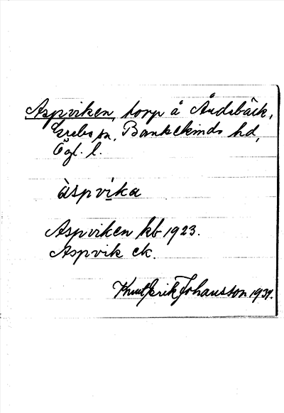 Bild på arkivkortet för arkivposten Aspviken