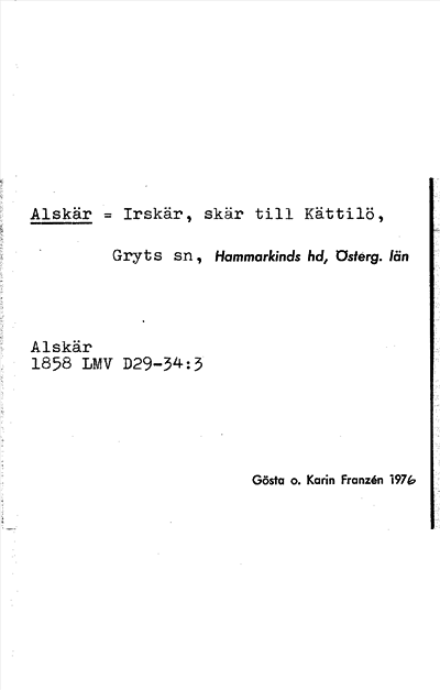 Bild på arkivkortet för arkivposten Alskär = Irskär
