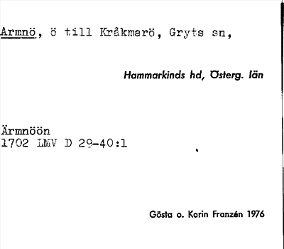 Bild på arkivkortet för arkivposten Armnö
