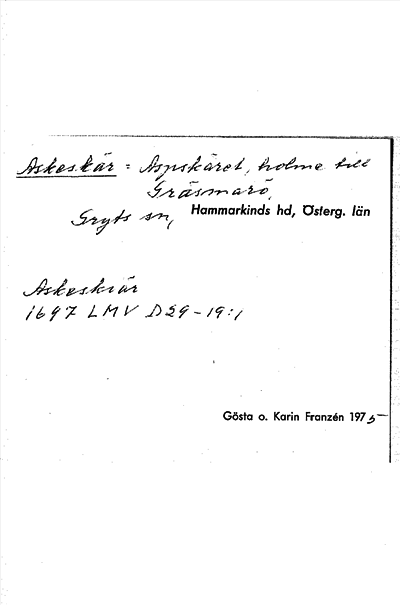 Bild på arkivkortet för arkivposten Askeskär = Aspskäret
