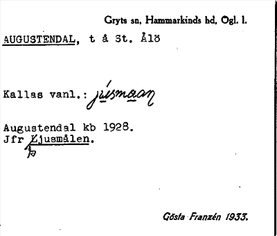 Bild på arkivkortet för arkivposten Augustendal