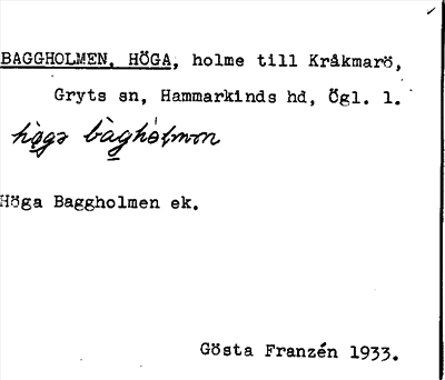 Bild på arkivkortet för arkivposten Baggholmen, Höga