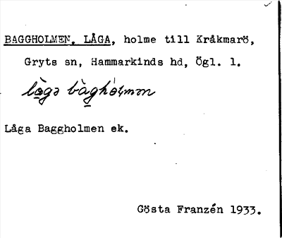 Bild på arkivkortet för arkivposten Baggholmen, Låga