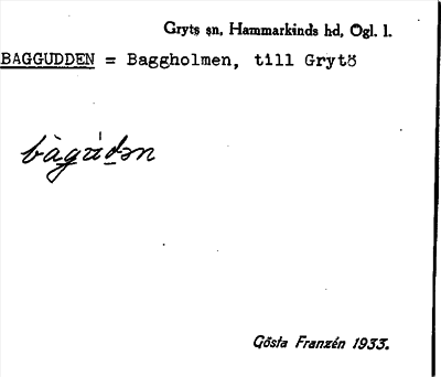 Bild på arkivkortet för arkivposten Baggudden = Baggholmen