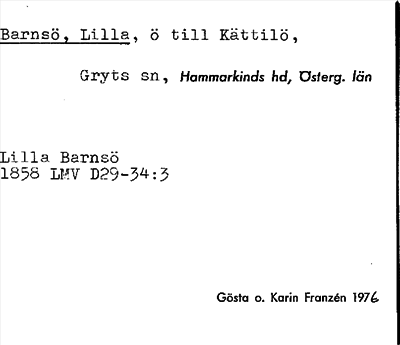 Bild på arkivkortet för arkivposten Barnsö, Lilla
