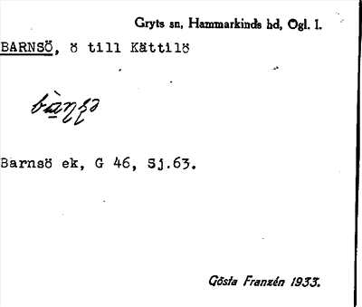 Bild på arkivkortet för arkivposten Barnsö
