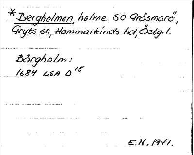 Bild på arkivkortet för arkivposten *Bergholmen