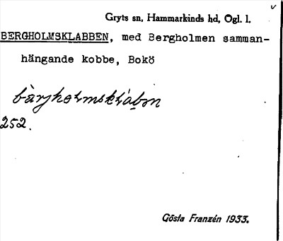 Bild på arkivkortet för arkivposten Bergholmsklabben
