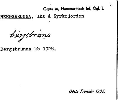 Bild på arkivkortet för arkivposten Bergsbrunna