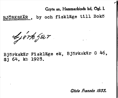 Bild på arkivkortet för arkivposten Björkskär