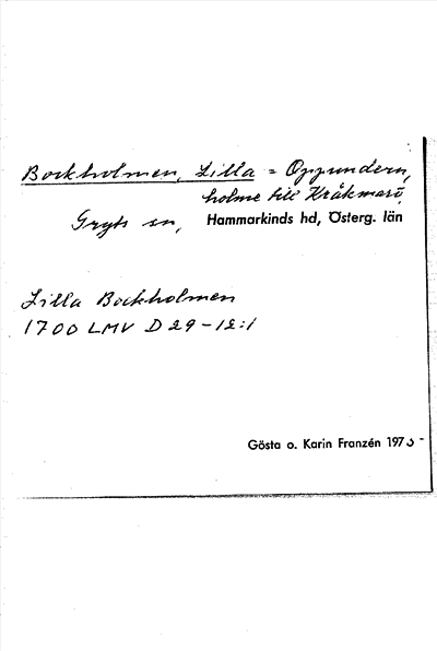 Bild på arkivkortet för arkivposten Bockholmen, Lilla = Oppundern