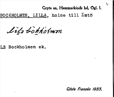 Bild på arkivkortet för arkivposten Bockholmen, Lilla
